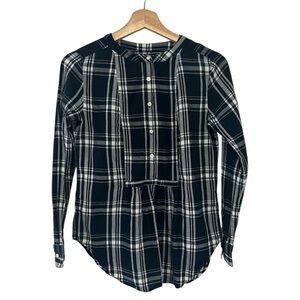 Ann Taylor LOFT Blue Plaid Popover Tunic Blouse XS coastal prep outdoors classic